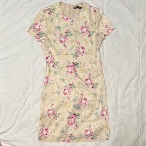 Zara Cream Dress with Pink Floral Design